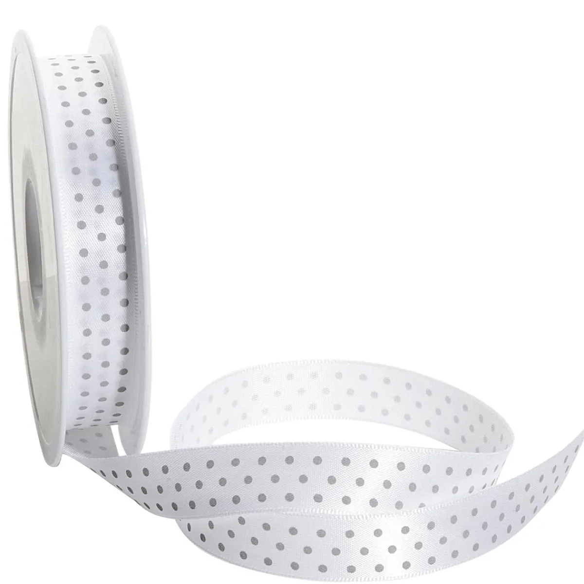 Discount DecoWoerner Satinband Mit Punkten, 15 Mm, 20 M, weiß