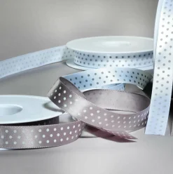 Discount DecoWoerner Satinband Mit Punkten, 15 Mm, 20 M, weiß