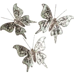 New DecoWoerner Schmetterling Mit Clip, 13 Cm, 3 Stück, Salbei grün