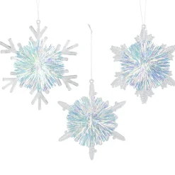Clearance DecoWoerner Schneeflocken-Hänger Irisierend 3tlg. Set, 10 CmØ transparent