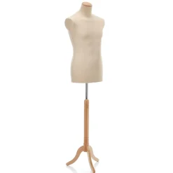 Sale DecoWoerner Schneiderpuppe Männlich Ecru Auf Hell Eiche-Dreibeinständer 148 - 178 Cm Hoch Beige
