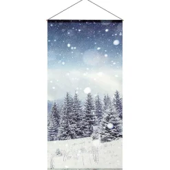 Sale DecoWoerner Schwer Entflammbarer Stoffbanner "Verschneiter Tannenwald" Aus Fahnenstoff 100 X 200 Cm blau