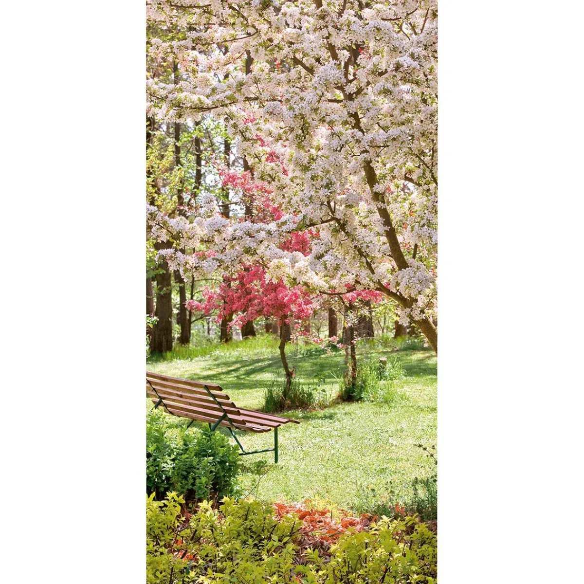 New DecoWoerner Schwer Entflammbarer Stoffbanner "Baumblüte Im Park" Aus Fahnenstoff 100 X 200 Cm rosa