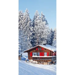 Clearance DecoWoerner Schwer Entflammbarer Stoffbanner "Skihütte Mit en Fensterläden" Aus Fahnenstoff 100 X 200 Cm rot