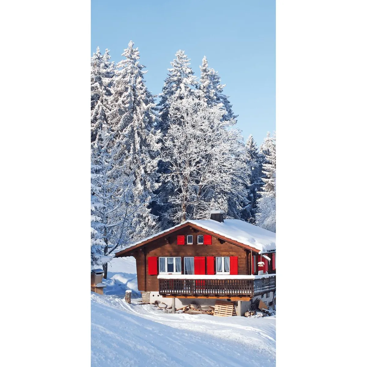 Clearance DecoWoerner Schwer Entflammbarer Stoffbanner "Skihütte Mit en Fensterläden" Aus Fahnenstoff 100 X 200 Cm rot