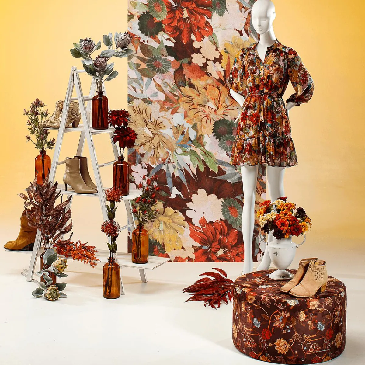 Best DecoWoerner Schwer Entflammbarer Stoffbanner "Herbstblumen" Aus Fahnenstoff 75 X 180 Cm mehrfarbig