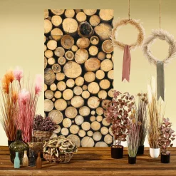 Hot DecoWoerner Schwer Entflammbarer Stoffbanner "Holzstapel" Aus Fahnenstoff 100 X 200 Cm braun