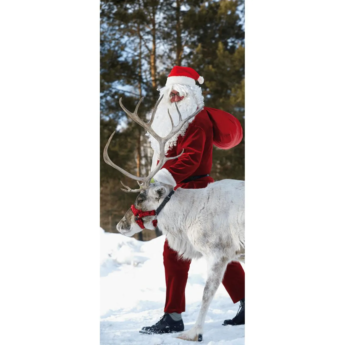 Outlet DecoWoerner Schwer Entflammbarer Stoffbanner "Weihnachtsmann Mit Rentier" Aus Fahnenstoff 75 X 180 Cm rot