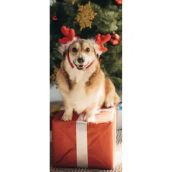 Outlet DecoWoerner Schwer Entflammbarer Stoffbanner "Weihnachtshund Corgi" Aus Fahnenstoff 75 X 180 Cm braun