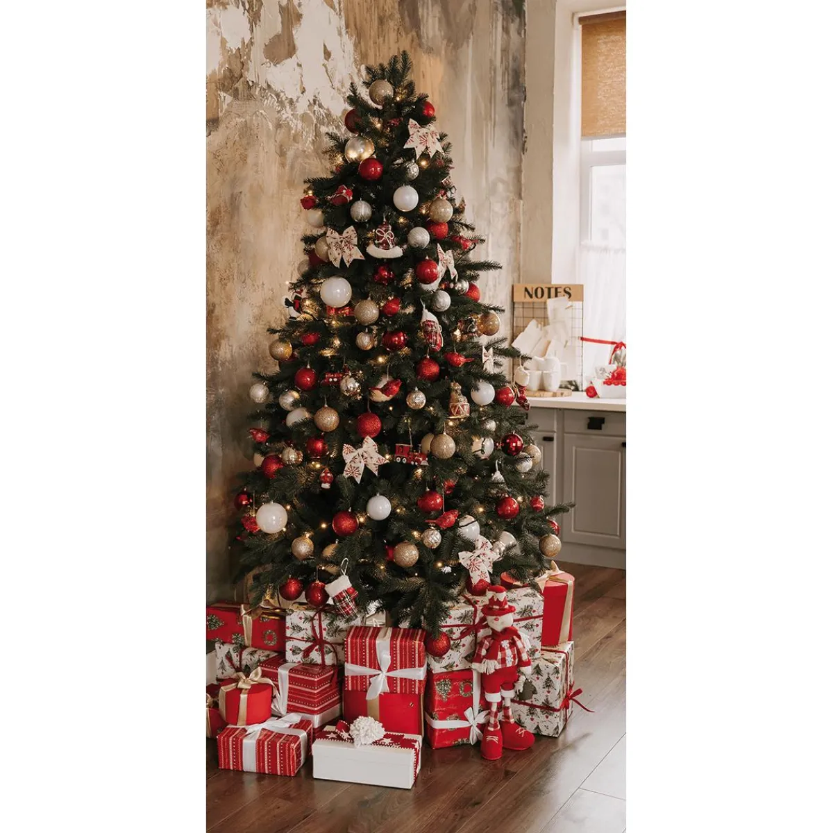 Discount DecoWoerner Schwer Entflammbarer Stoffbanner "Weihnachtsbaum Mit Rot-weißen Geschenken" Aus Fahnenstoff 100 X 200 Cm grün