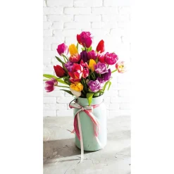 Sale DecoWoerner Schwer Entflammbarer Stoffbanner „bunter Tulpenstrauß“ Aus Fahnenstoff 100 X 200 Cm rosa