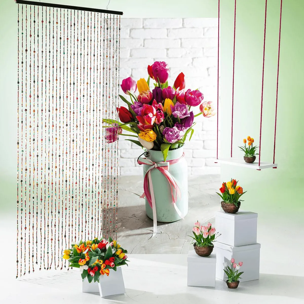 Sale DecoWoerner Schwer Entflammbarer Stoffbanner „bunter Tulpenstrauß“ Aus Fahnenstoff 100 X 200 Cm rosa