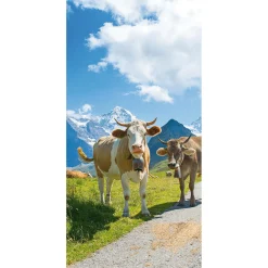 Discount DecoWoerner Schwer Entflammbarer Stoffbanner „glückliche Milch-Kühe In Den Alpen“ Aus Fahnenstoff 100 X 200 Cm braun