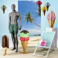 DecoWoerner Schwer Entflammbarer Stoffbanner „Palmenstrand“ Aus Fahnenstoff 100 X 200 Cm blau