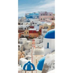 Sale DecoWoerner Schwer Entflammbarer Stoffbanner „Häuser Auf Santorini, Griechenland“ Aus Fahnenstoff 100 X 200 Cm weiß