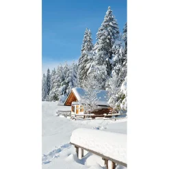 Sale DecoWoerner Schwer Entflammbarer Stoffbanner "Winterhütte" Aus Fahnenstoff 100 X 200 Cm weiß