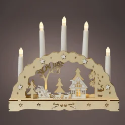 DecoWoerner Schwibbogen Mit 5 LED Kerzen 33 Cm Naturholz