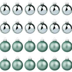 DecoWoerner Silberne Weihnachtskugeln Aus Glas 6 Cm Ø – 24 Stück grün