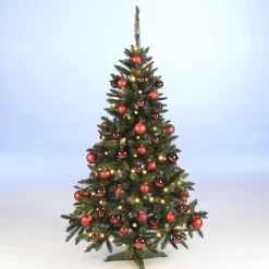 Hot DecoWoerner Sparpaket Komplett Set Weihnachtsbaum 180 Cm Inkl. en Kunststoff Kugeln Und Lichterkette rot