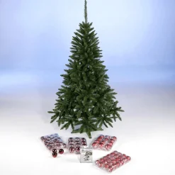 Hot DecoWoerner Sparpaket Komplett Set Weihnachtsbaum 180 Cm Inkl. en Kunststoff Kugeln Und Lichterkette rot