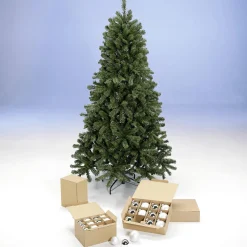 Hot DecoWoerner Sparpaket Weihnachtsbaum 210 Cm Inkl. Glaskugeln Und Lichterkette grün