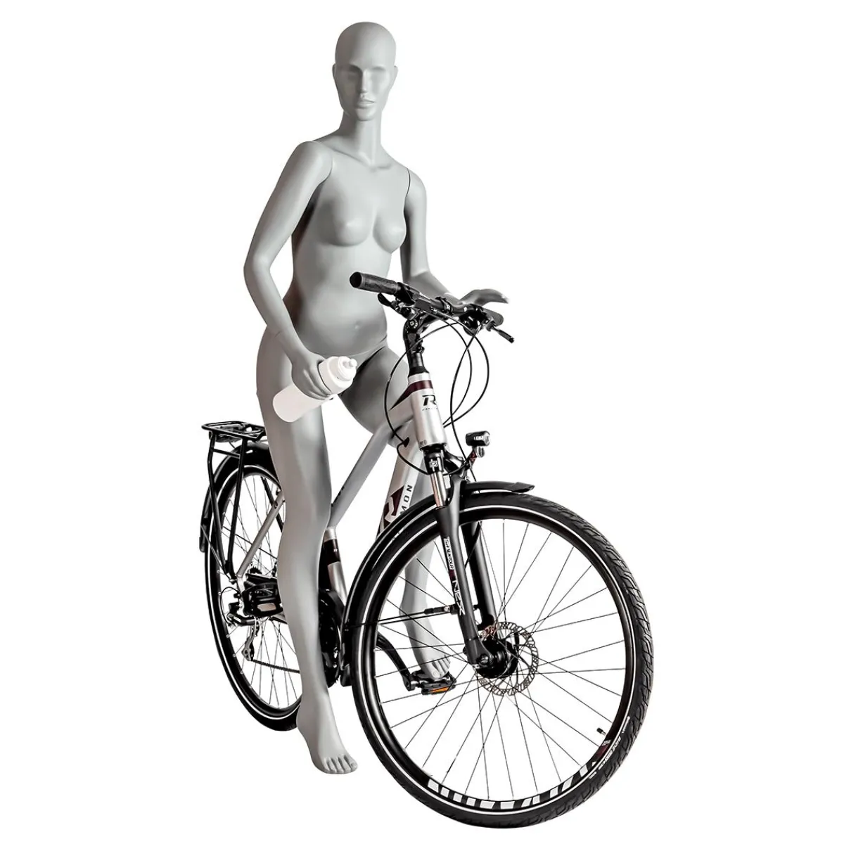 New DecoWoerner Sport-Schaufensterpuppe Dame Radfahrer, Wanderer – Linkes Bein Angehoben & Linker Arme Angewinkelt Grau