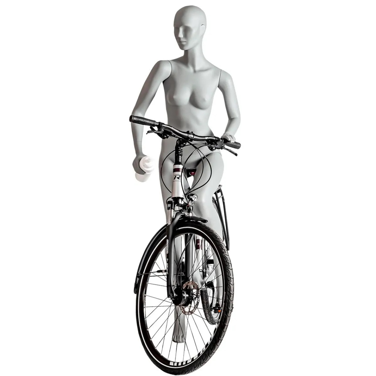 New DecoWoerner Sport-Schaufensterpuppe Dame Radfahrer, Wanderer – Linkes Bein Angehoben & Linker Arme Angewinkelt Grau