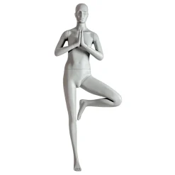Outlet DecoWoerner Sport-Schaufensterpuppe Dame Yoga Baum-Pose – Linkes Bein Angehoben Grau