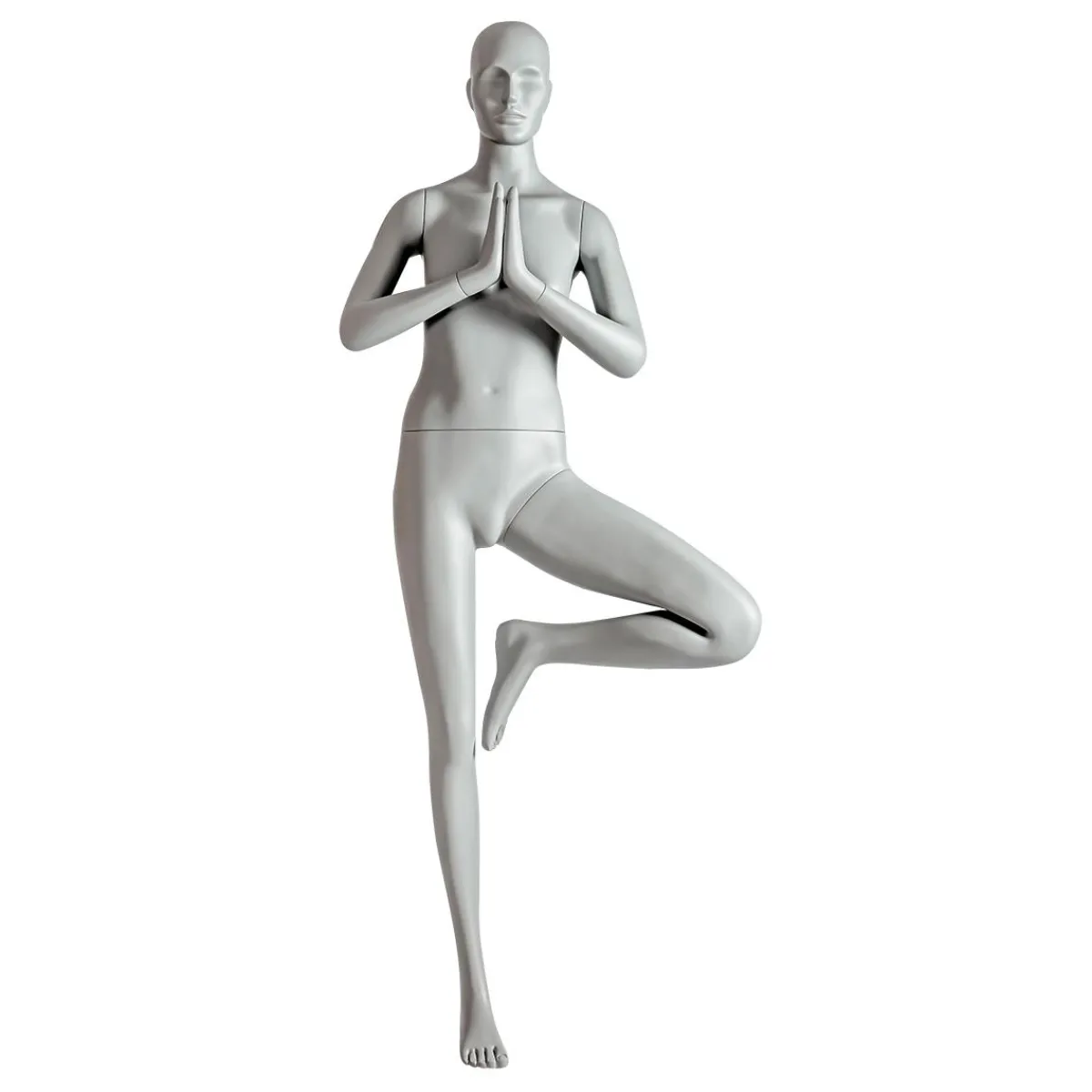 Outlet DecoWoerner Sport-Schaufensterpuppe Dame Yoga Baum-Pose – Linkes Bein Angehoben Grau
