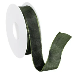 DecoWoerner Stoffband Mit Drahtkante, 25 Mm, 25 M, Dunkel grün