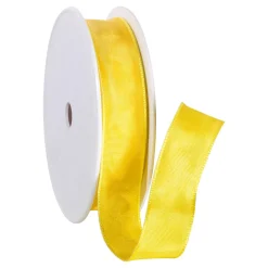 Best DecoWoerner Stoffband Mit Drahtkante, 25 Mm, 25 M, gelb