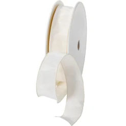 Outlet DecoWoerner Stoffband Mit Drahtkante, 25 Mm, 25 M, Creme weiß
