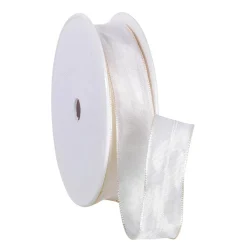 Outlet DecoWoerner Stoffband Mit Drahtkante, 25 Mm, 25 M, Creme weiß