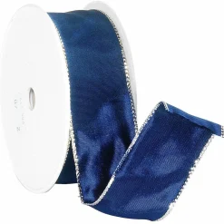 New DecoWoerner Stoffband Mit Goldkante, 40 Mm, 25 M, blau
