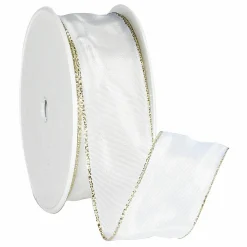 Hot DecoWoerner Stoffband Mit Goldkante, 40 Mm, 25 M, Creme weiß