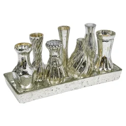 Discount DecoWoerner Tischdeko vasen Mit Tablett, 8-teilig silber