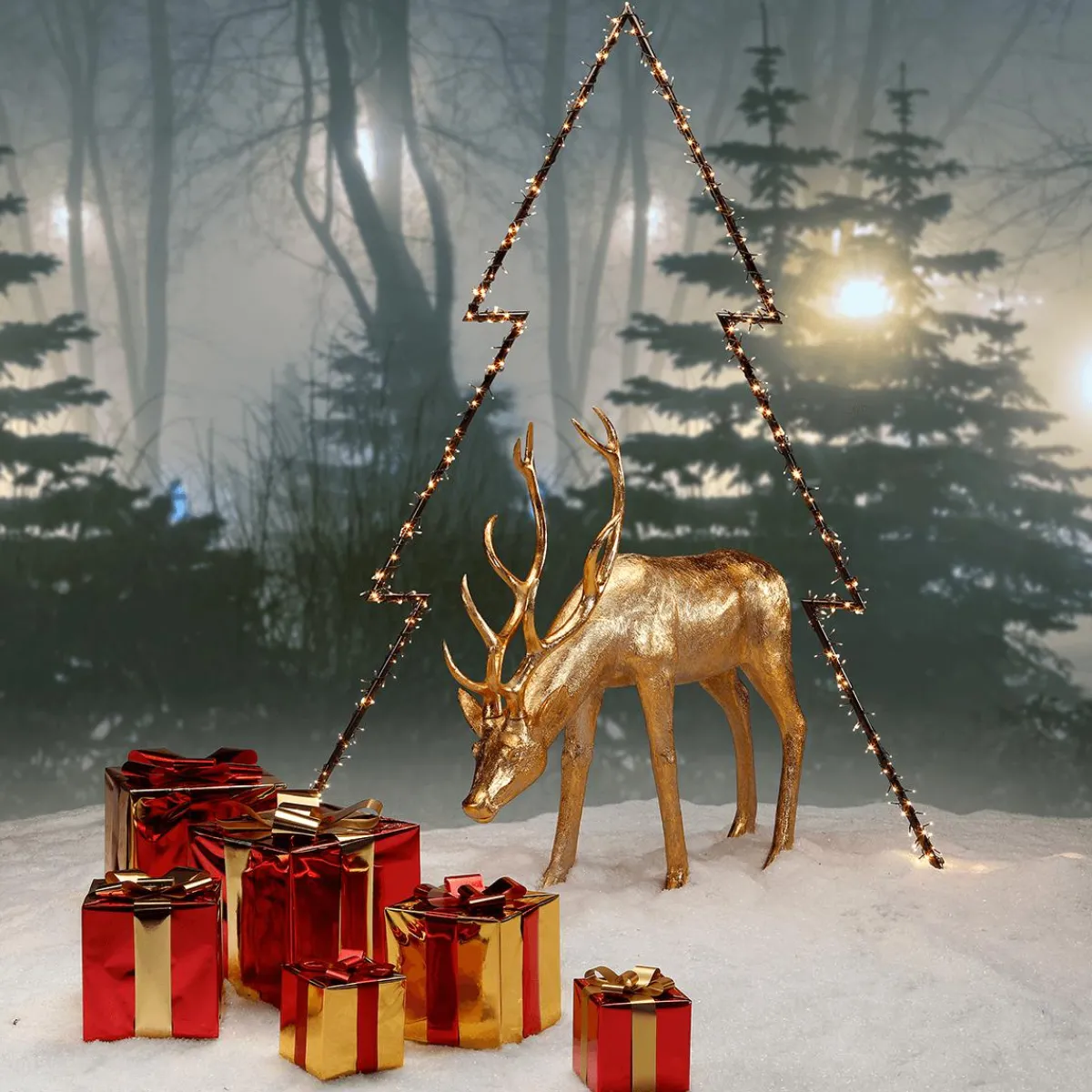 Sale DecoWoerner Weihnachtsgeschenk 20 Cm Mit Roter Schleife gold