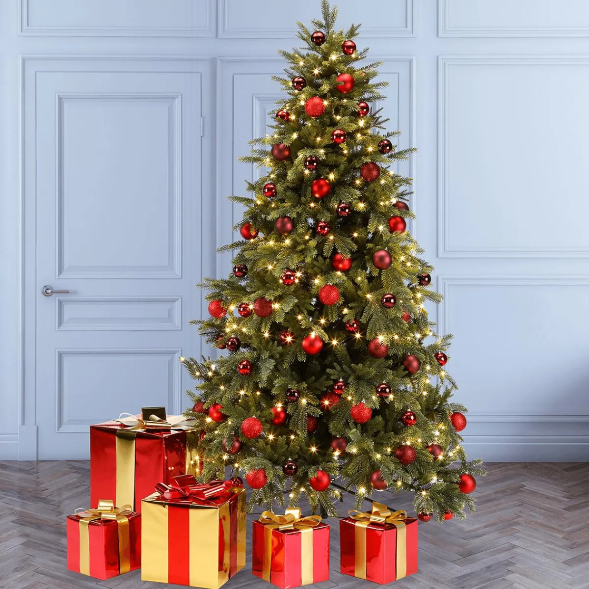 Sale DecoWoerner Weihnachtsgeschenk 20 Cm Mit Roter Schleife gold