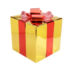 Clearance DecoWoerner Weihnachtsgeschenk 30 Cm Mit Roter Schleife gold