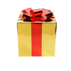 Clearance DecoWoerner Weihnachtsgeschenk 30 Cm Mit Roter Schleife gold