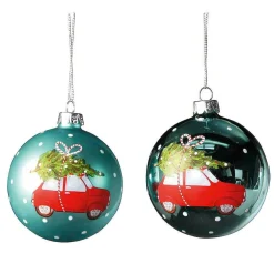 New DecoWoerner Weihnachtskugeln Weihnachtsauto, Pack á 2 Stück grün