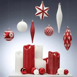 New DecoWoerner Weihnachtskugel-Set Aus Kunststoff 100tlg. Weiß 3 - 14 Cm Lang & 3 - 6 Cm Ø Inkl Metall-Aufhänger rot