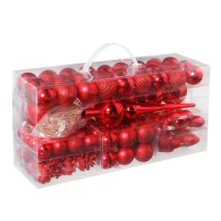 DecoWoerner Weihnachtskugel-Set Aus Kunststoff 100tlg. 3 – 7,5 Cm Ø rot