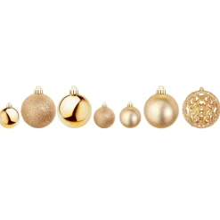 New DecoWoerner Weihnachtskugel-Set Aus Kunststoff 100tlg. 3 – 6 Cm Ø gold