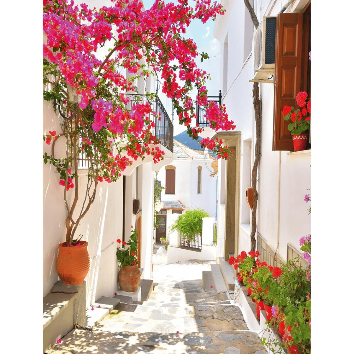 Hot DecoWoerner XL-Stoffbanner „mediterrane Gasse Mit Bougainvillea“ Aus Schwer Entflammbarem Fahnenstoff 150 X 200 Cm rosa