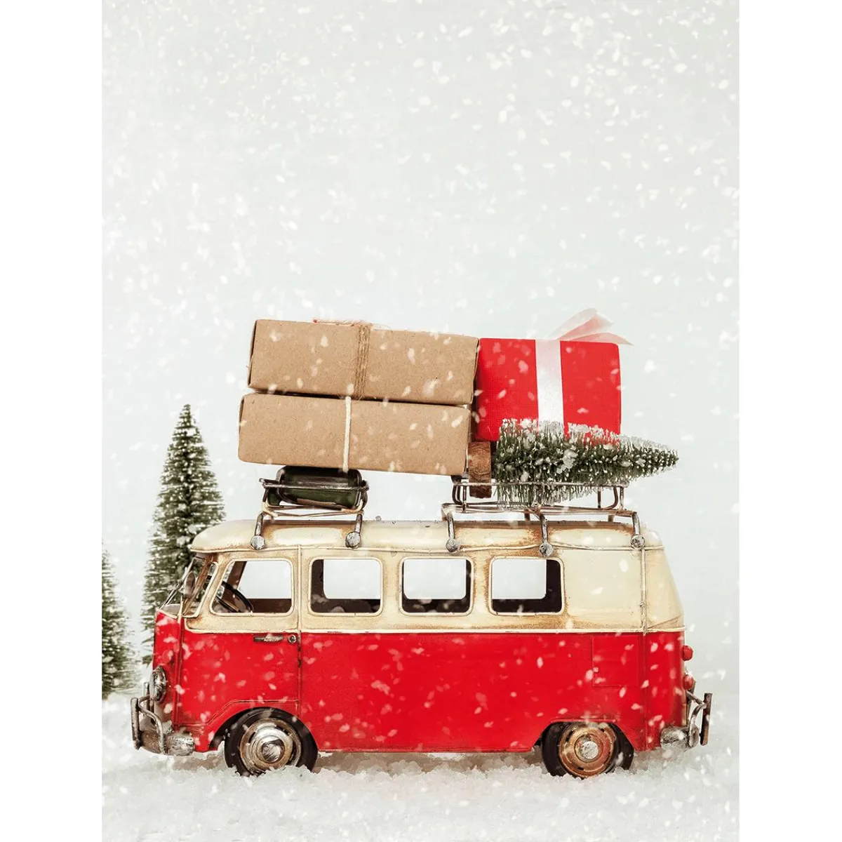 New DecoWoerner XL-Stoffbanner "Weihnachtsbus Bulli" Aus Schwer Entflammbarem Fahnenstoff 150 X 200 Cm rot