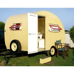 New DecoWoerner XXL-Planenbanner "er Retro-Wohnwagen" Aus Schwer Entflammbarer LKW-Plane 250 X 330 Cm gelb