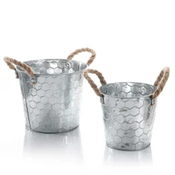 Discount DecoWoerner Zink-Pflanzen-Übertopf Mit Wabenmuster 14 & 17 Cm Hoch silber