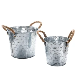 Discount DecoWoerner Zink-Pflanzen-Übertopf Mit Wabenmuster 14 & 17 Cm Hoch silber